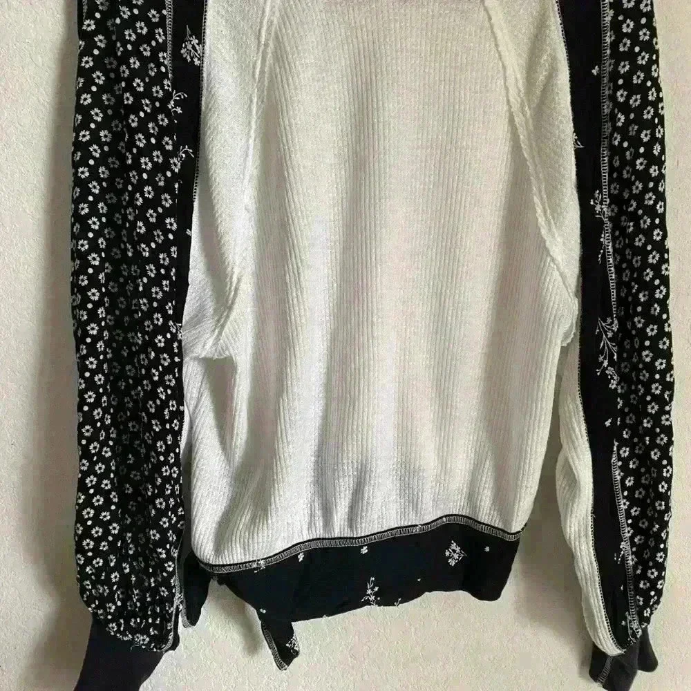 Free People Auxton Thermal Contrast Printed Boho Wrap Tie At Waist Top Size S